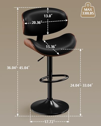 Modern Adjustable Swivel Bar Stools Set of 2 for Kitchen Island (Black)