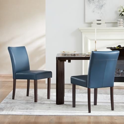 Blue Upholstered Kitchen & Dining Room Chairs, Set of 2, Faux Leather, Armless, Low Back