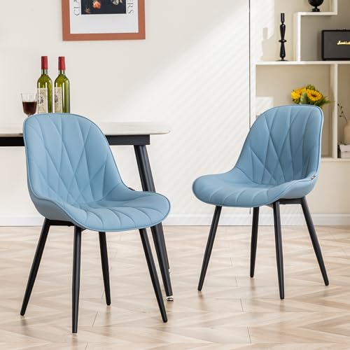 YOUNIKE Modern Blue Dining Chairs - Faux Leather Padded Armless Design