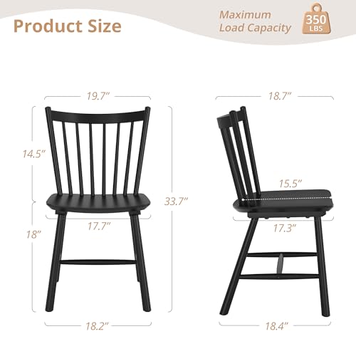 LUE BONA Set of 4 Farmhouse Wooden Dining Chairs, Black Windsor Style