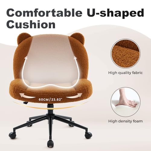 Ergonomic Armless Office Desk Chair with Wheels, Height Adjustable, Fabric Padded Seat for Home and Bedroom (Brown)