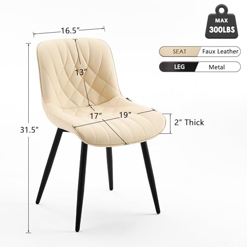 Mid Century Modern Dining Chairs Set of 2 for Kitchen - Beige