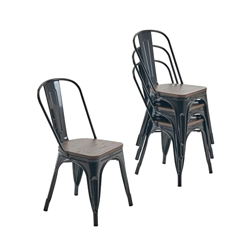 Nazhura 18-Inch Farmhouse Tolix Style Dining Chair Set of 4 (Black, Waterproof)