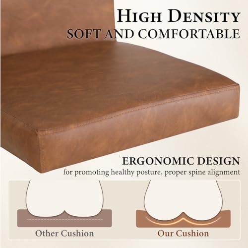 3 Brown Leather Counter Height Bar Stools in Set for Kitchen Counter by PHI VILLA