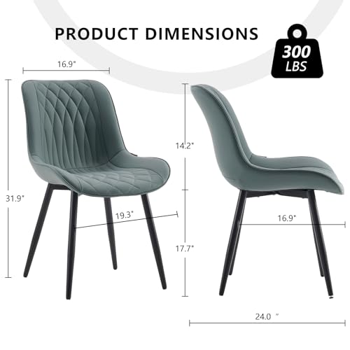 Modern Dining Chairs Set of 2 with High Back and Upholstered Faux Leather - Greyish Green