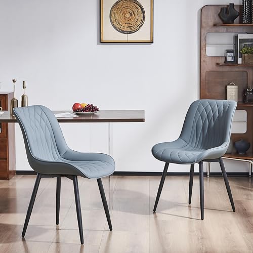 YOUNIKE Greyish Green Faux Leather Mid-Century Modern Dining Chair Set