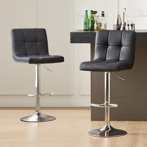 Sweetcry Set of 2 Adjustable PU Leather Bar Stools - Black