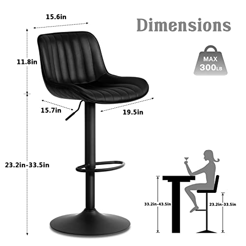 Modern Black Bar Stools Set of 2 for Kitchen Island