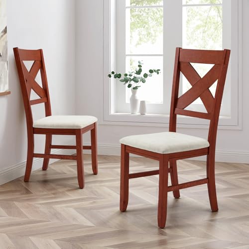 MELLCOM Modern Farmhouse Upholstered Dining Chairs with Cross Back, Cherry