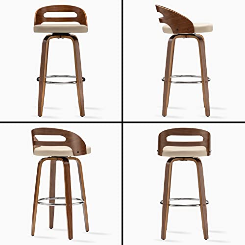 Beige Swivel Bar Stools, 24.6-Inch Height, Low Back, Cushioned Seat (26 Counter Height)