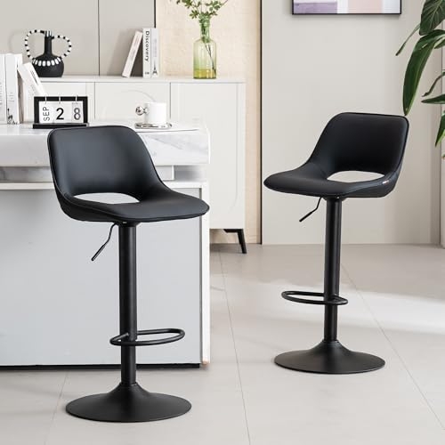 YOUNIKE Set of 2 Black Modern Swivel Bar Stools