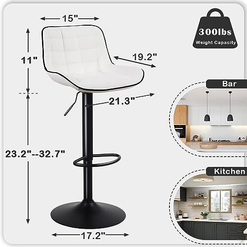 JNS AVIATION Set of 2 Modern Adjustable Swivel Bar Stools with Back for Kitchen Islands