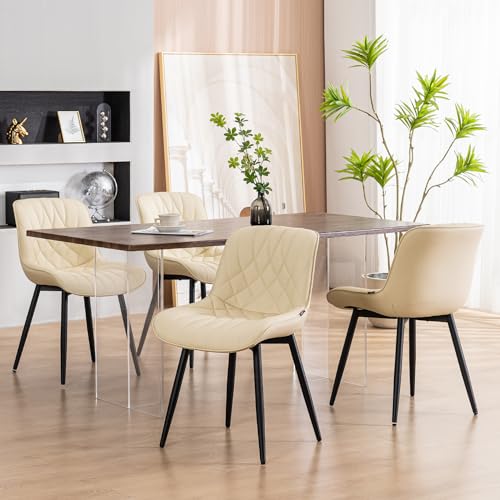 Mid Century Modern Dining Chairs Set of 2 for Kitchen - Beige
