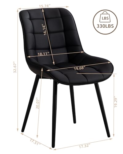JNS AVIATION Black Mid-Century Modern Set of 6 Dining Chairs with Adjustable Legs and PU Leather
