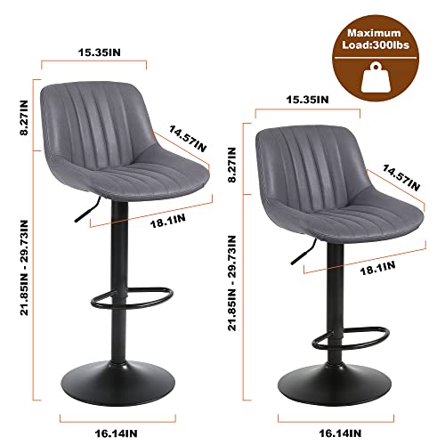 Set of 2 Adjustable Dark Grey Swivel Bar Stools with Back