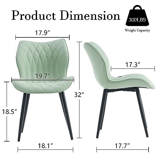 YOUNIKE Set of 2 Mint Green Upholstered Dining Chairs with Wing Back and Metal Legs
