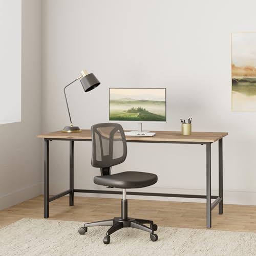 Ergonomic Armless Swivel Desk Chair for Small Spaces – Adjustable Height, Black, with Wheels