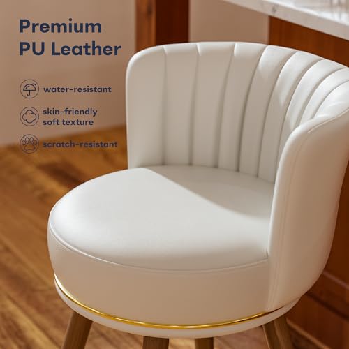 4 Pack White Swivel Bar Stools, 24" Seat, Wood Legs - Kitchen Chairs 300lbs Capacity