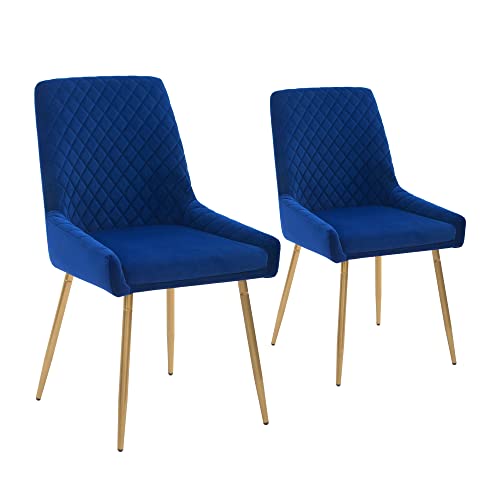 Mid-Century Velvet Dining Chairs Set of 2, Sapphire Blue