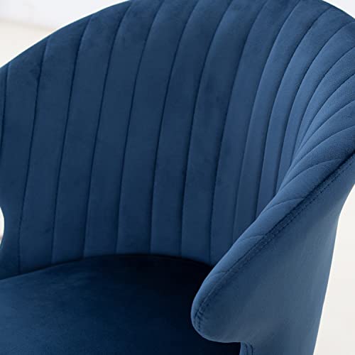 KevinPlus Set of 2 Navy Blue Velvet Dining Chairs with Metal Legs