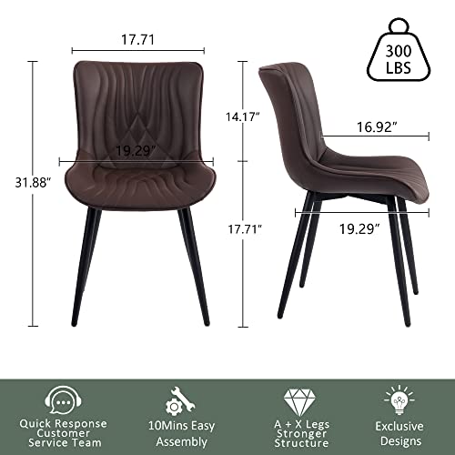 Brown Upholstered Dining Chairs Set of 2 for Kitchen & Dining Room