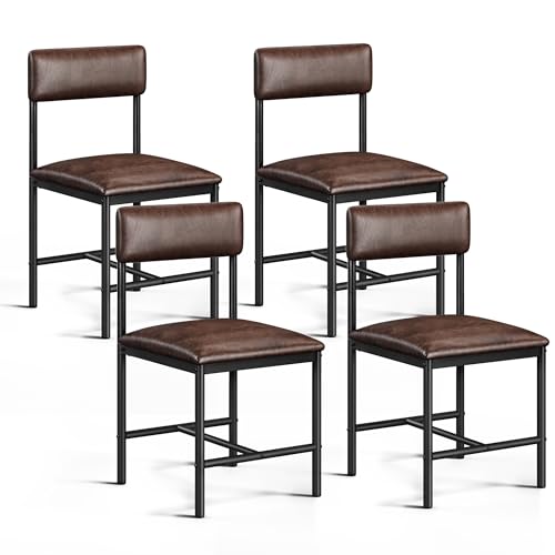 4 Modern Brown Upholstered Dining Chairs with Metal Legs