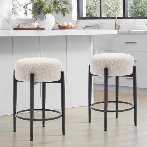2 Pack 24" Sherpa Counter Height Modern Bar Stools, Cream