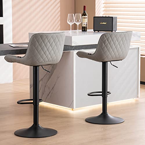 JNS AVIATION Adjustable Grey Upholstered Swivel Kitchen Bar Stools Set of 2