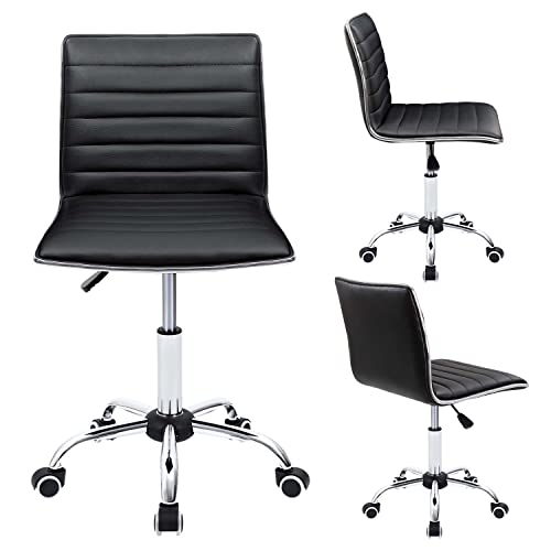 Furmax Armless Black Leather Mid Back Desk Chair - Ideal for Makeup Rooms and Offices