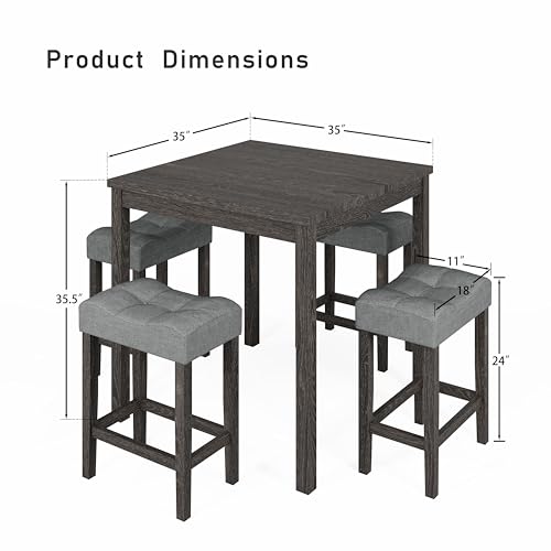 Modern 5-Piece Counter Height Dining Table Set for Kitchen, Black