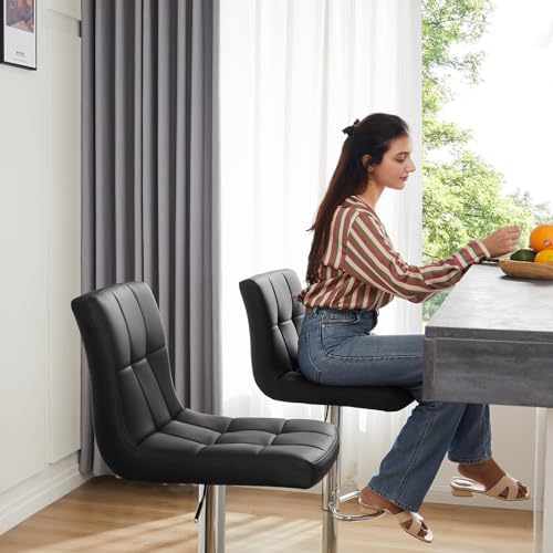 Set of 4 24 Counter Height Bar Stools for Kitchen Island, Black PU Leather & Metal Base