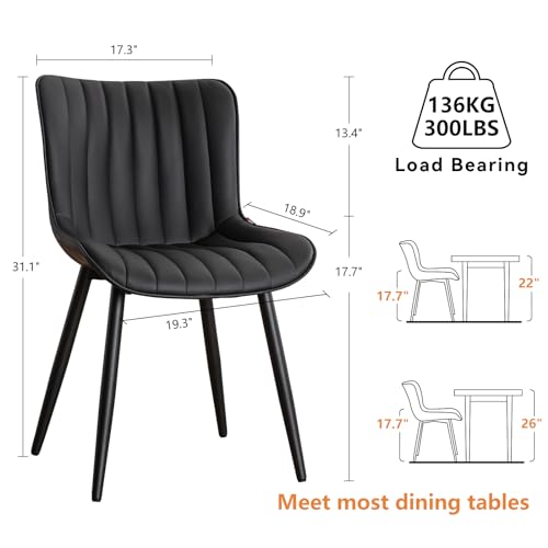 JNS AVIATION Set of 2 Mid-Century Modern Black Upholstered Dining Chairs with Metal Legs