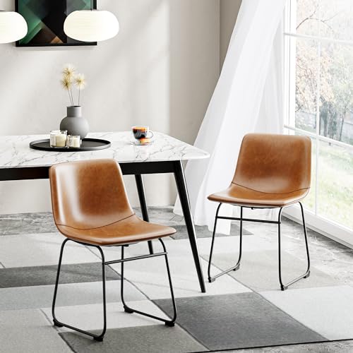 Set of 4 Modern Armless Faux Leather Dining Chairs (Brown)