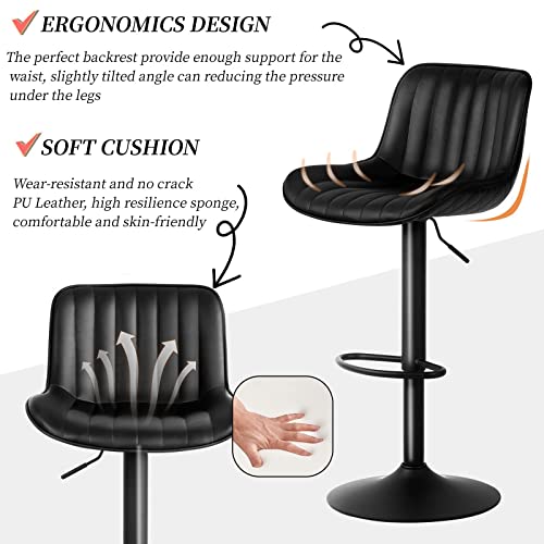 Modern Black Bar Stools Set of 2 for Kitchen Island