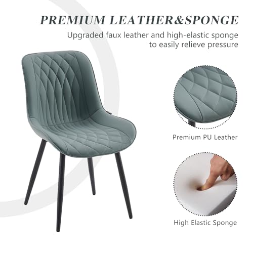 Modern Dining Chairs Set of 2 with High Back and Upholstered Faux Leather - Greyish Green
