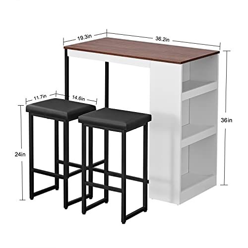 3-Piece Kitchen Bar Table Set with Storage Shelves