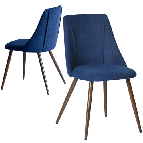 Set of 2 Dark Blue Upholstered Dining Chairs for Home and Restaurant