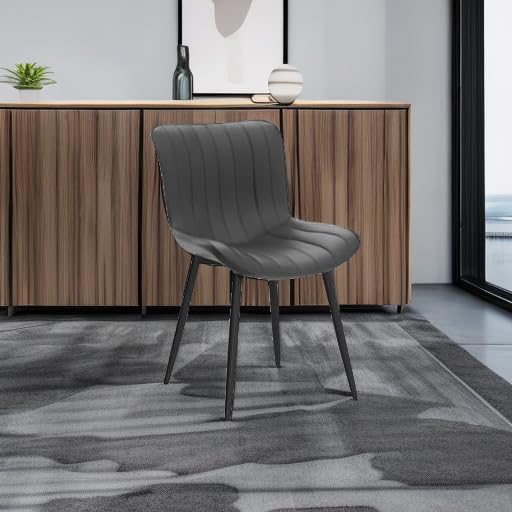 JNS AVIATION Set of 2 Black Upholstered Mid-Century Dining Chairs with Metal Legs