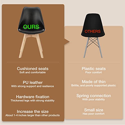 JNS AVIATION Set of 4 Mid-Century Modern Dining Chairs with Wood Legs and PU Leather Cushions - Black