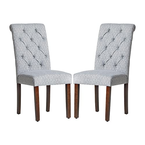 JNS AVIATION Set of 2 Blue Button-Tufted Dining Chairs with Wood Legs