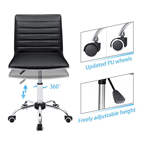 Furmax Armless Black Leather Mid Back Desk Chair - Ideal for Makeup Rooms and Offices