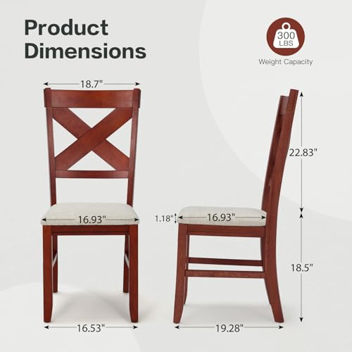 MELLCOM Set of 2 Modern Farmhouse Upholstered Dining Chairs with Cross Back, Cherry
