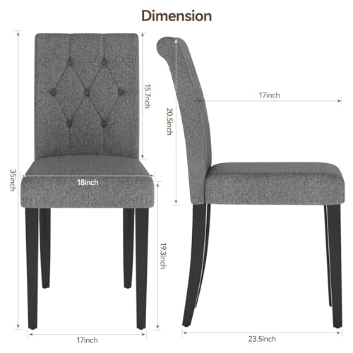 4 Grey Tufted Upholstered Dining Chairs with Wood Legs for Home and Restaurant