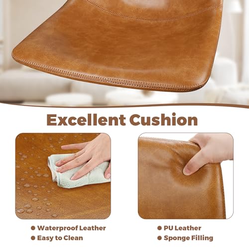 Set of 4 Modern Armless Faux Leather Dining Chairs (Brown)