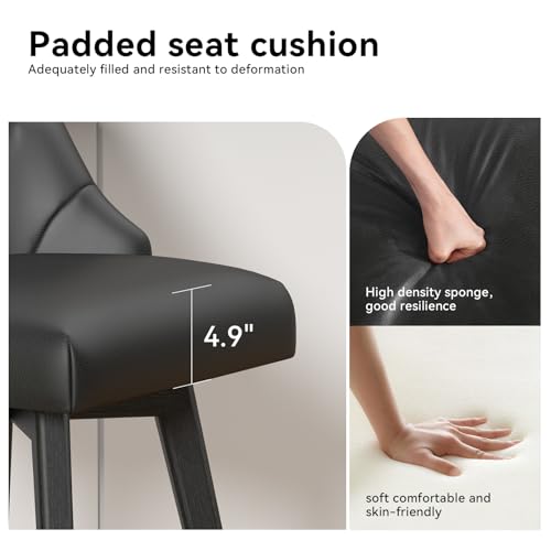 Set of 2 Black Counter Height Swivel Bar Stools with Backs and Footrests, 26.8 Inch Linen Upholstered for Kitchen Island and Dining Room
