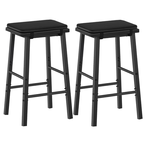 Black Upholstered Bar Stools for Dining Room and Kitchen Island Set of 2