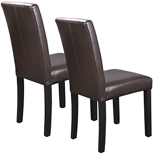 Modern Brown PU Leather Dining Chair Set of 2