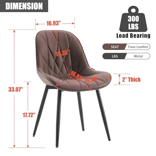 Modern Brown Faux Leather Dining Chairs Set of 2 for Kitchen and Dining Room