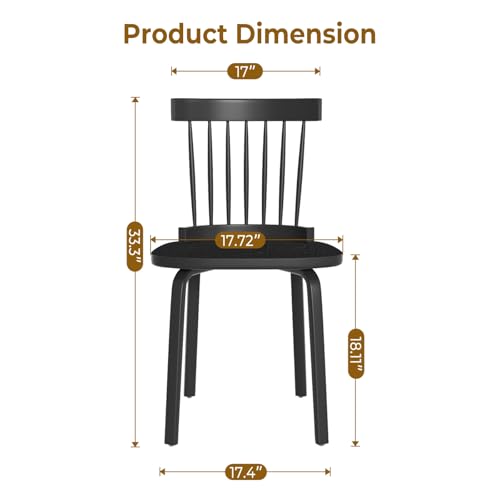 Set of 4 Windsor Dining Chairs, Farmhouse Style, Black - for Living Room or Restaurant