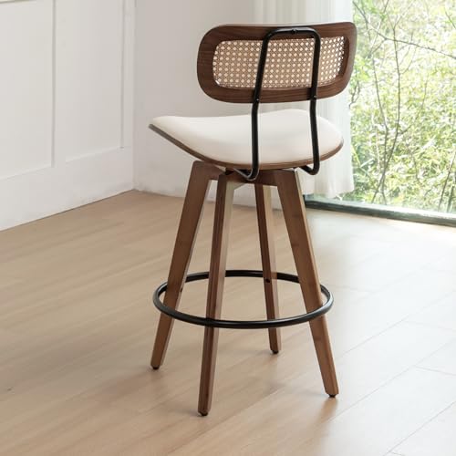 Swivel Rattan Bar Stools Set of 2 - Mid Century Modern Design for Kitchen or Bar